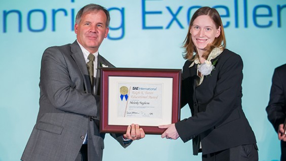 Professor Melody Baglione accepts the Ralph R. Teetor Educational Award
